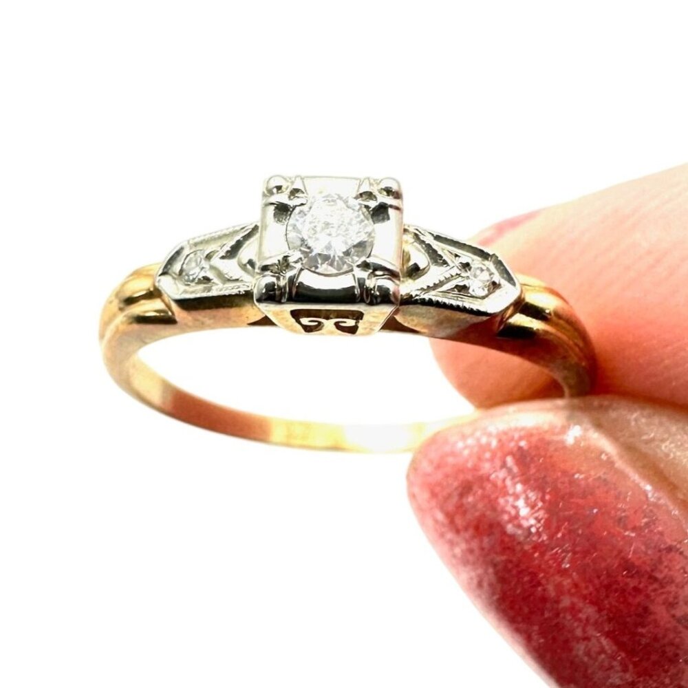 Estate Find 14K & 18K Yellow White Gold Diamond Ring Size 7.5 Vintage Engagement
